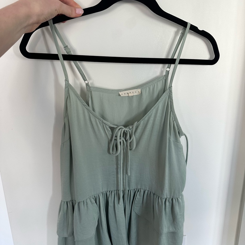 Light Sage Green Spaghetti Strap Tiered Women's Top